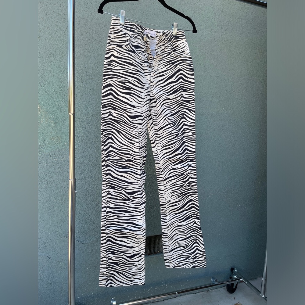 Zara Denim Zebra high waisted straight leg pant